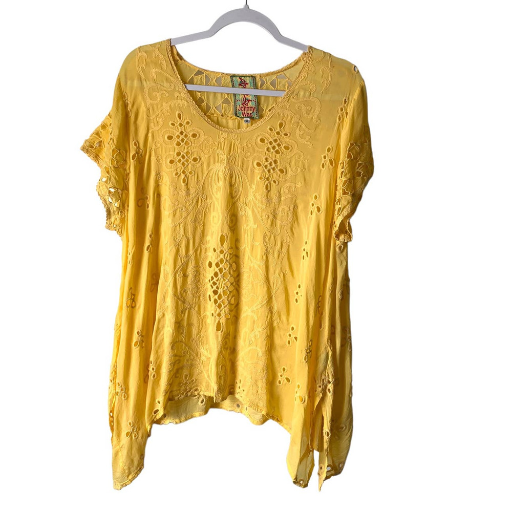 Johnny Was Embroidered Short Sleeve Shirt Blouse, size XL
